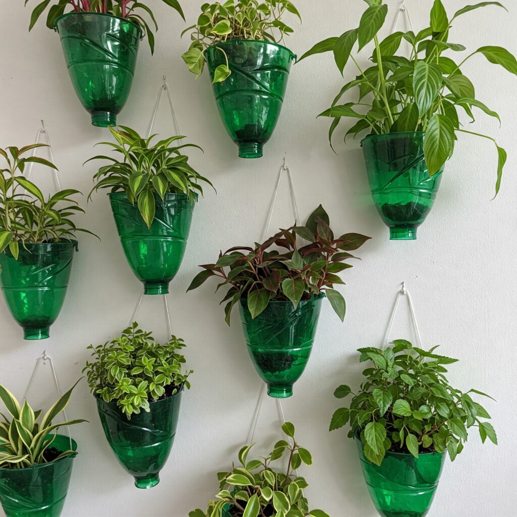 Arte viva: Plantas penduradas em garrafas PET customizadas