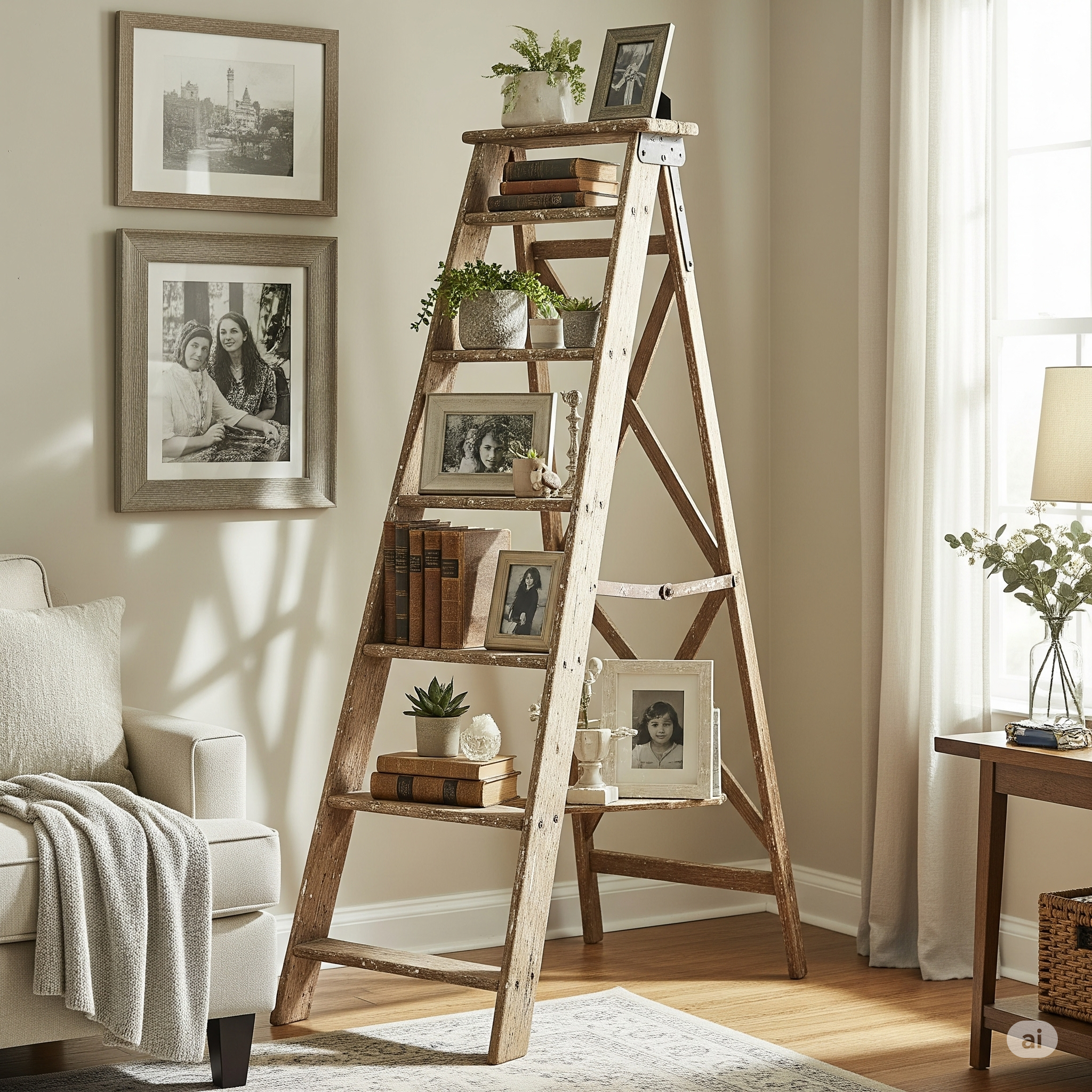 Saiba como tranformar uma escada velha em estante decorativa multifuncional