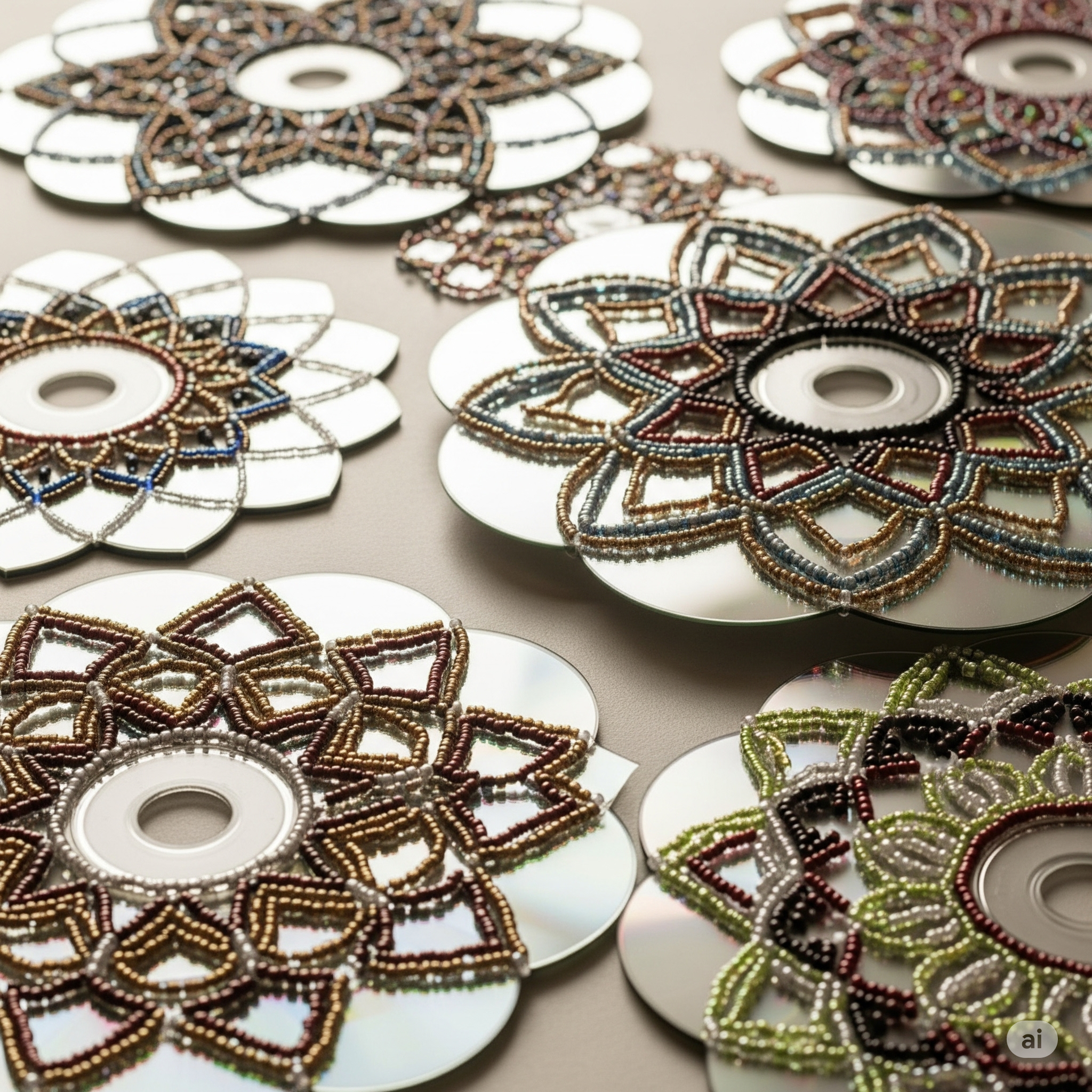 Como montar mandalas com CDs antigos e miçangas
